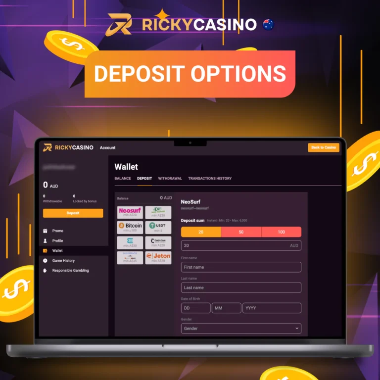 Ricky Casino deposit options for Australian players